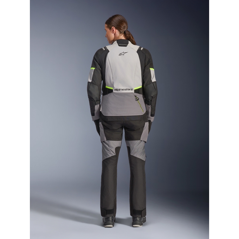 Veste de moto Alpinestars Stella Andes V4 Drystar pour femme, gris foncé-gris clair-noir-jaune fluo
