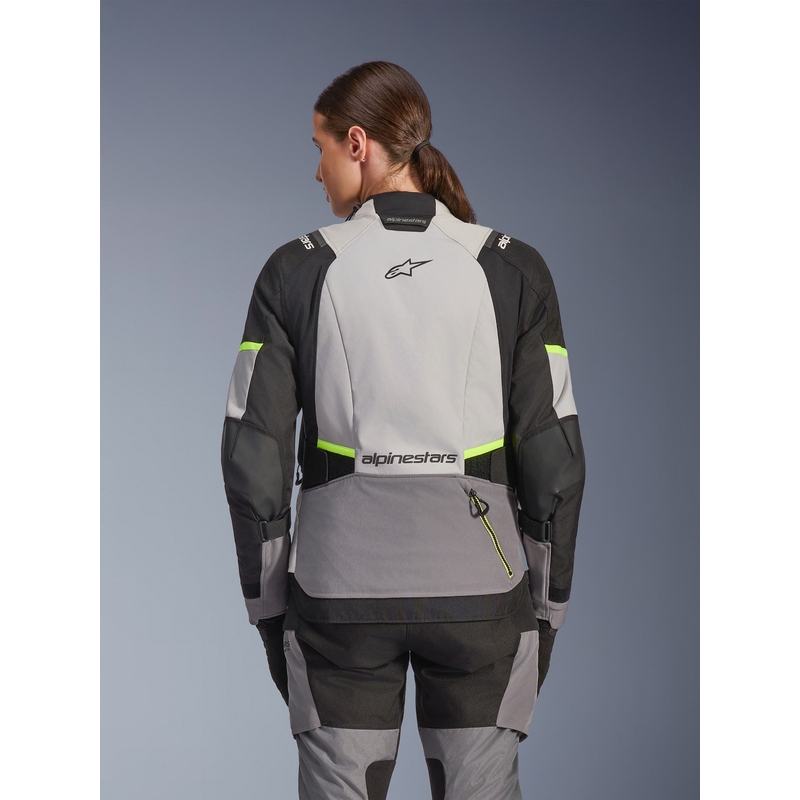 Veste de moto Alpinestars Stella Andes V4 Drystar pour femme, gris foncé-gris clair-noir-jaune fluo
