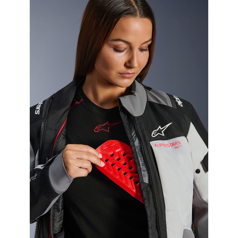 Veste de moto Alpinestars Stella Andes V4 Drystar pour femme, gris foncé-gris clair-noir-rouge
