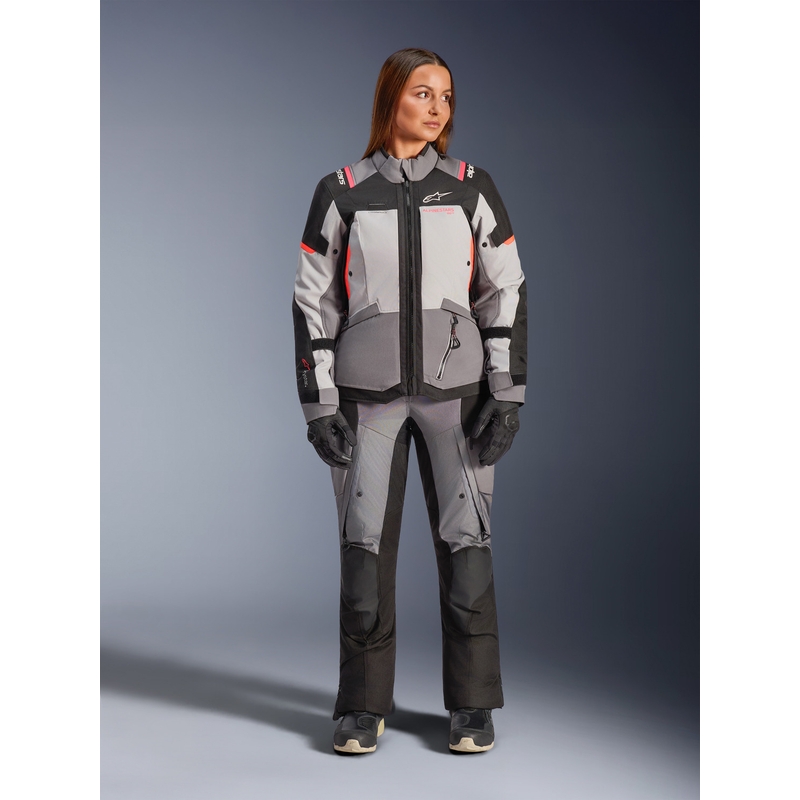 Veste de moto Alpinestars Stella Andes V4 Drystar pour femme, gris foncé-gris clair-noir-rouge