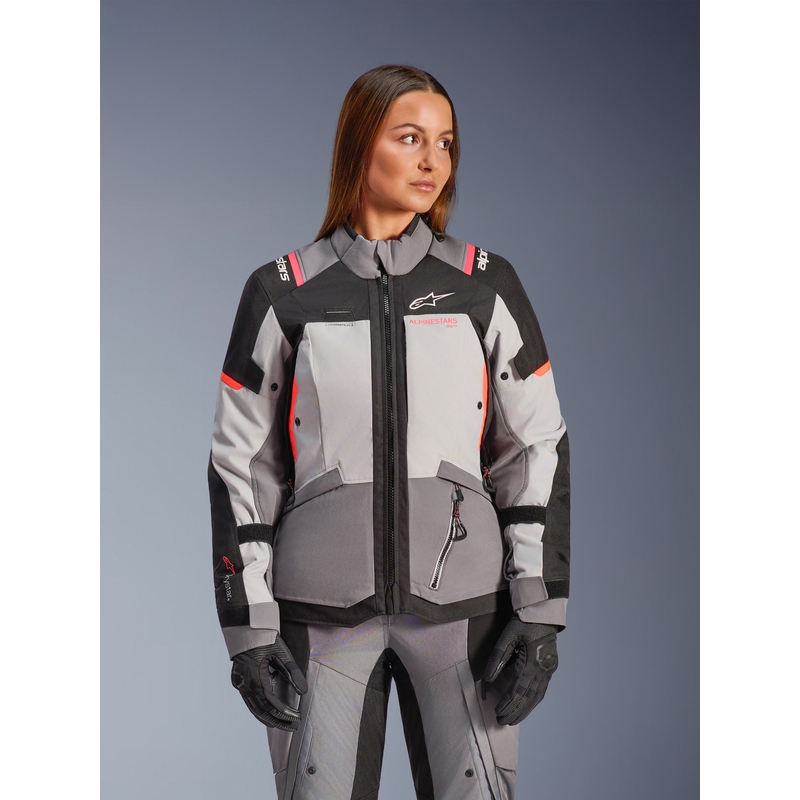 Veste de moto Alpinestars Stella Andes V4 Drystar pour femme, gris foncé-gris clair-noir-rouge