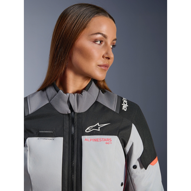 Veste de moto Alpinestars Stella Andes V4 Drystar pour femme, gris foncé-gris clair-noir-rouge