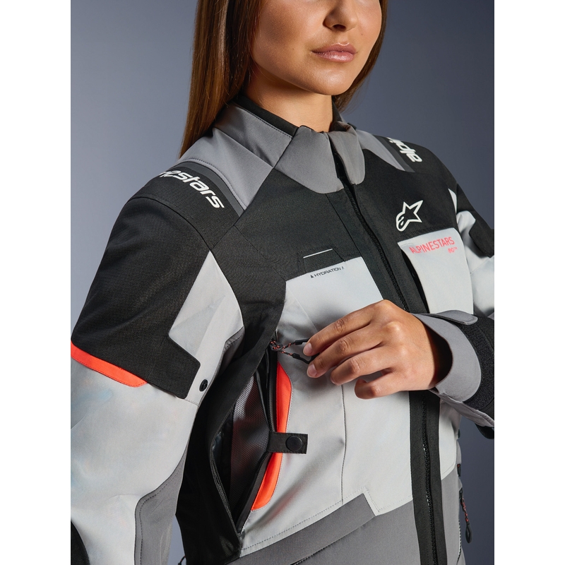 Veste de moto Alpinestars Stella Andes V4 Drystar pour femme, gris foncé-gris clair-noir-rouge