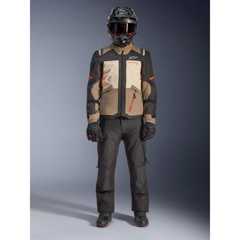 Blouson de moto Alpinestars Andes V4 Drystar Crème-Marron clair-Noir-Orange fluo