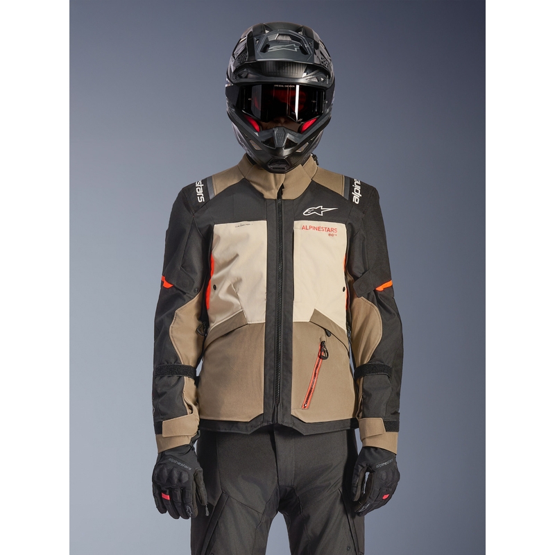 Blouson de moto Alpinestars Andes V4 Drystar Crème-Marron clair-Noir-Orange fluo