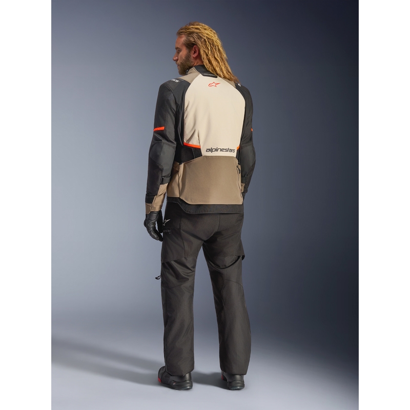 Blouson de moto Alpinestars Andes V4 Drystar Crème-Marron clair-Noir-Orange fluo