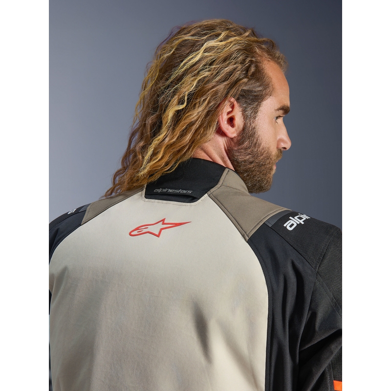 Blouson de moto Alpinestars Andes V4 Drystar Crème-Marron clair-Noir-Orange fluo