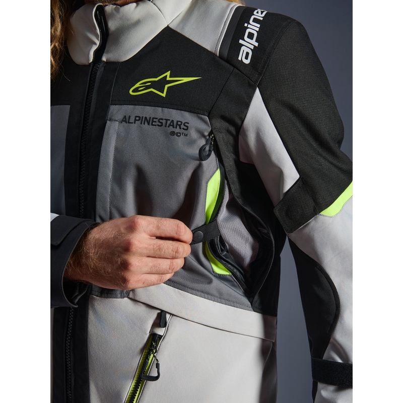 Blouson de moto Alpinestars Andes V4 Drystar Gris foncé-Gris clair-Noir-Jaune fluo