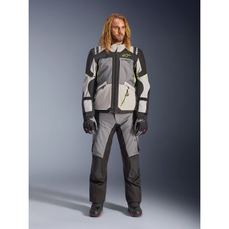 Blouson de moto Alpinestars Andes V4 Drystar Gris foncé-Gris clair-Noir-Jaune fluo