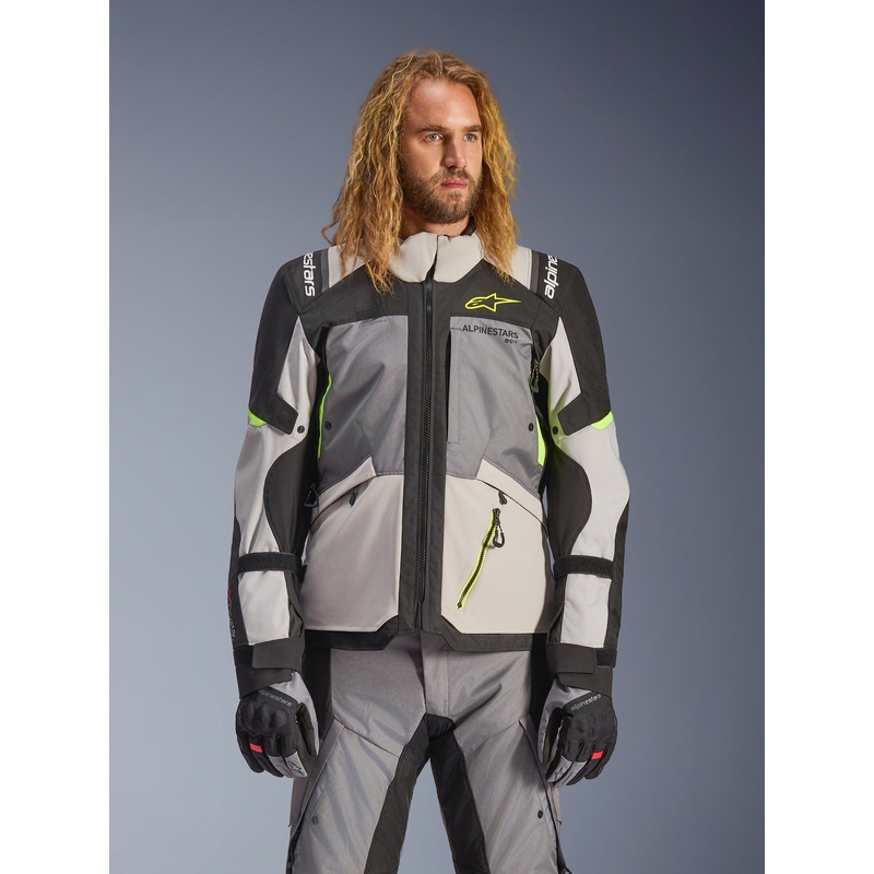 Blouson de moto Alpinestars Andes V4 Drystar Gris foncé-Gris clair-Noir-Jaune fluo