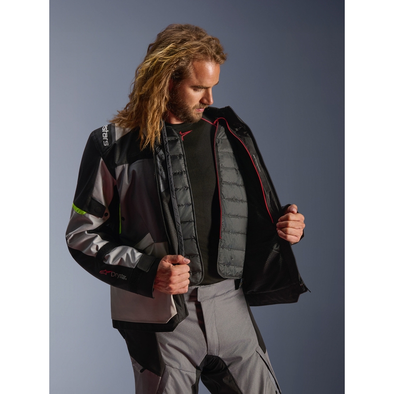 Blouson de moto Alpinestars Andes V4 Drystar Gris foncé-Gris clair-Noir-Jaune fluo