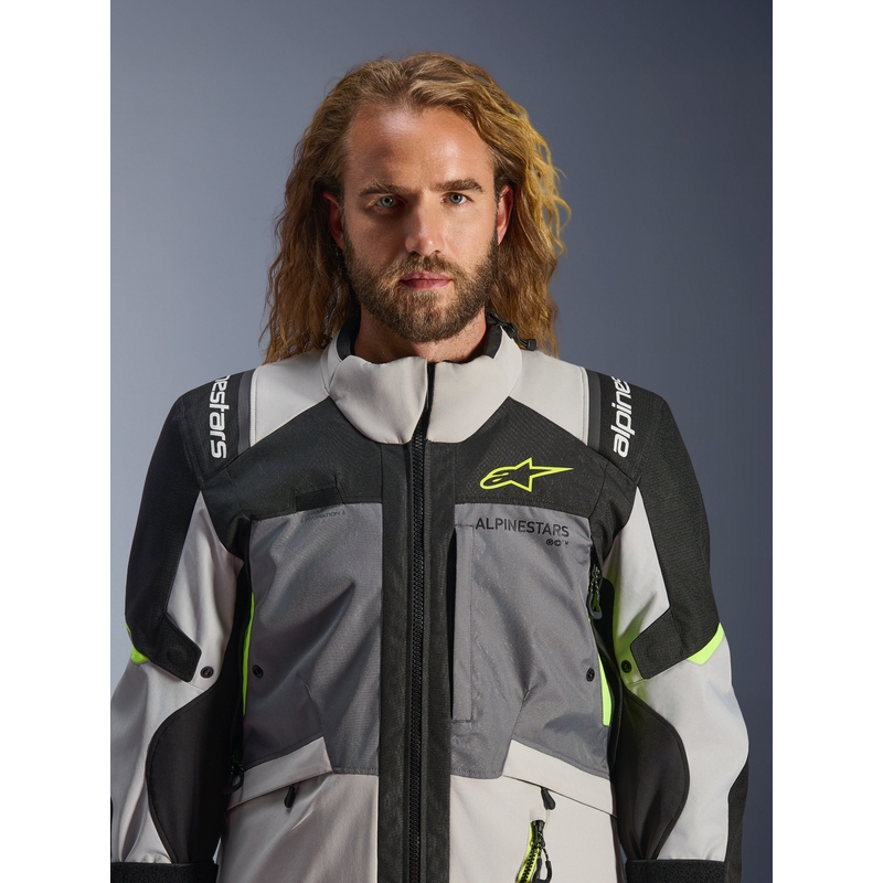 Blouson de moto Alpinestars Andes V4 Drystar Gris foncé-Gris clair-Noir-Jaune fluo