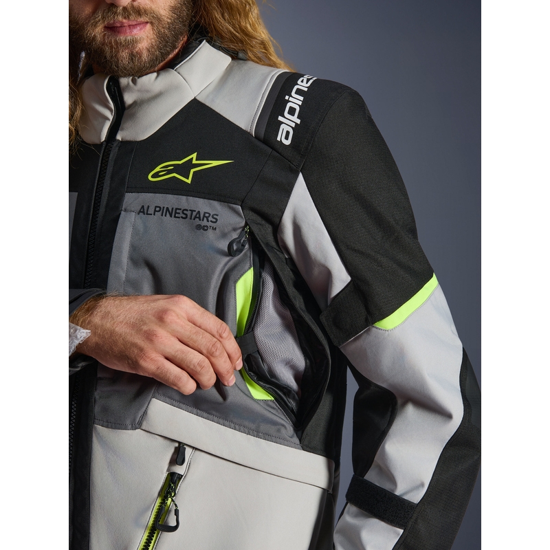 Blouson de moto Alpinestars Andes V4 Drystar Gris foncé-Gris clair-Noir-Jaune fluo