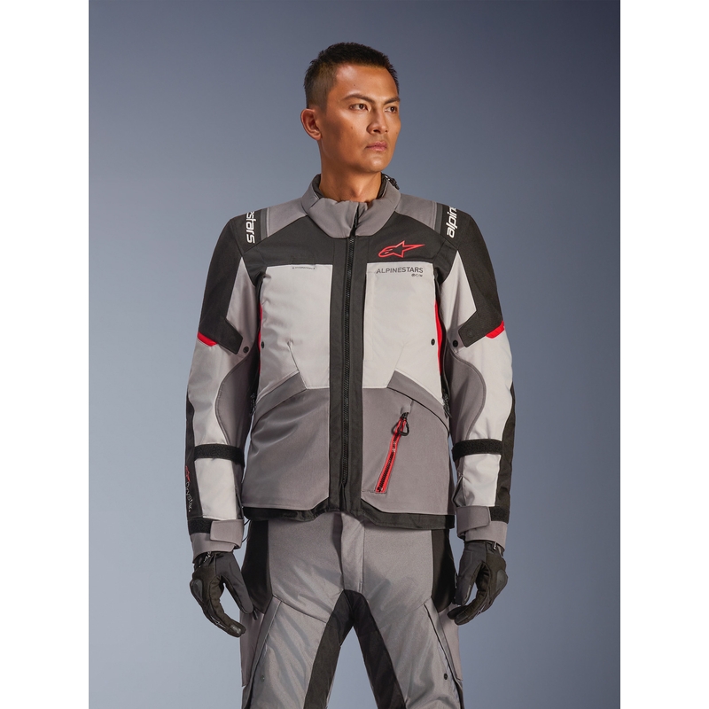 Blouson de moto Alpinestars Andes V4 Drystar Gris foncé-Gris clair-Noir-Rouge