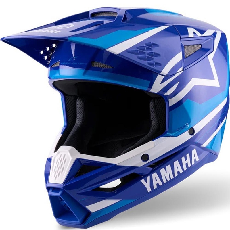 Casque de motocross enfant Alpinestars S-M3, collection YAMAHA, bleu et blanc