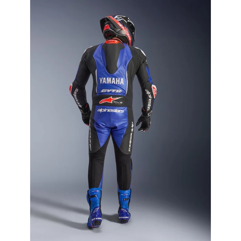 Combinaison de moto en cuir une pièce Alpinestars GP-R7 YAMAHA GYTR TECH-AIR, compatible avec les coloris bleu, noir, blanc et rouge.