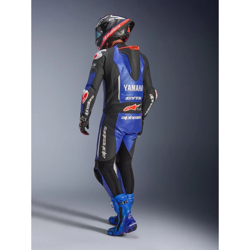 Combinaison de moto en cuir une pièce Alpinestars GP-R7 YAMAHA GYTR TECH-AIR, compatible avec les coloris bleu, noir, blanc et rouge.