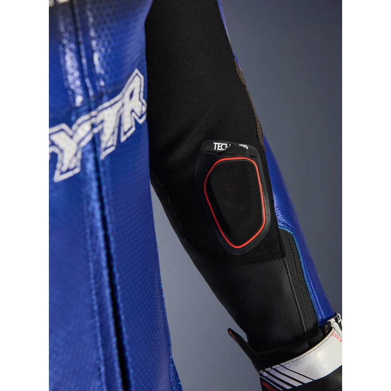 Combinaison de moto en cuir une pièce Alpinestars GP-R7 YAMAHA GYTR TECH-AIR, compatible avec les coloris bleu, noir, blanc et rouge.