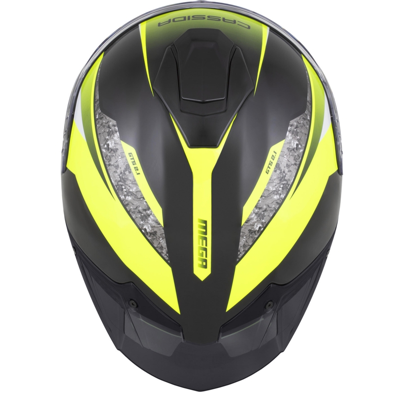 Casque intégral moto Cassida Integral GTS 2.1 Mega noir-jaune fluo-blanc