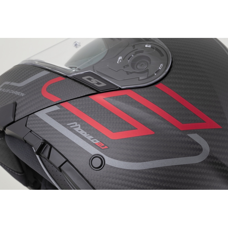 Casque de moto modulable Cassida Modulo 2.1 Plus Carbon BlackOut noir mat-rouge métallisé-argent réfléchissant-noir