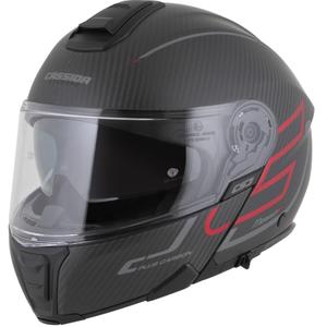 Casque de moto modulable Cassida Modulo 2.1 Plus Carbon BlackOut noir mat-rouge métallisé-argent réfléchissant-noir