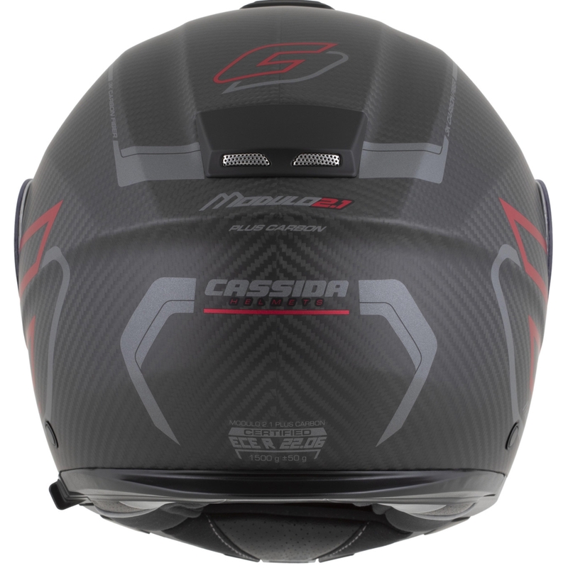 Casque de moto modulable Cassida Modulo 2.1 Plus Carbon BlackOut noir mat-rouge métallisé-argent réfléchissant-noir