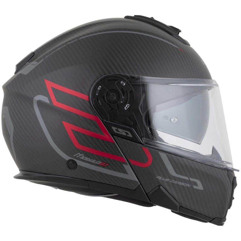 Casque de moto modulable Cassida Modulo 2.1 Plus Carbon BlackOut noir mat-rouge métallisé-argent réfléchissant-noir