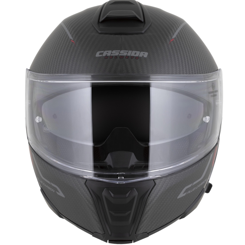 Casque de moto modulable Cassida Modulo 2.1 Plus Carbon BlackOut noir mat-rouge métallisé-argent réfléchissant-noir