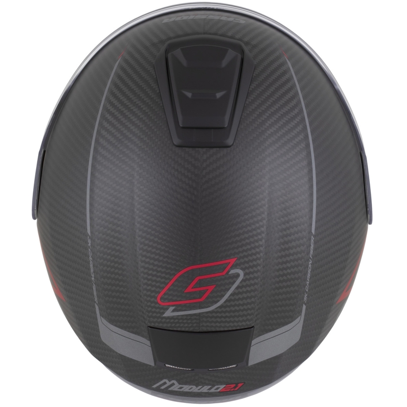 Casque de moto modulable Cassida Modulo 2.1 Plus Carbon BlackOut noir mat-rouge métallisé-argent réfléchissant-noir