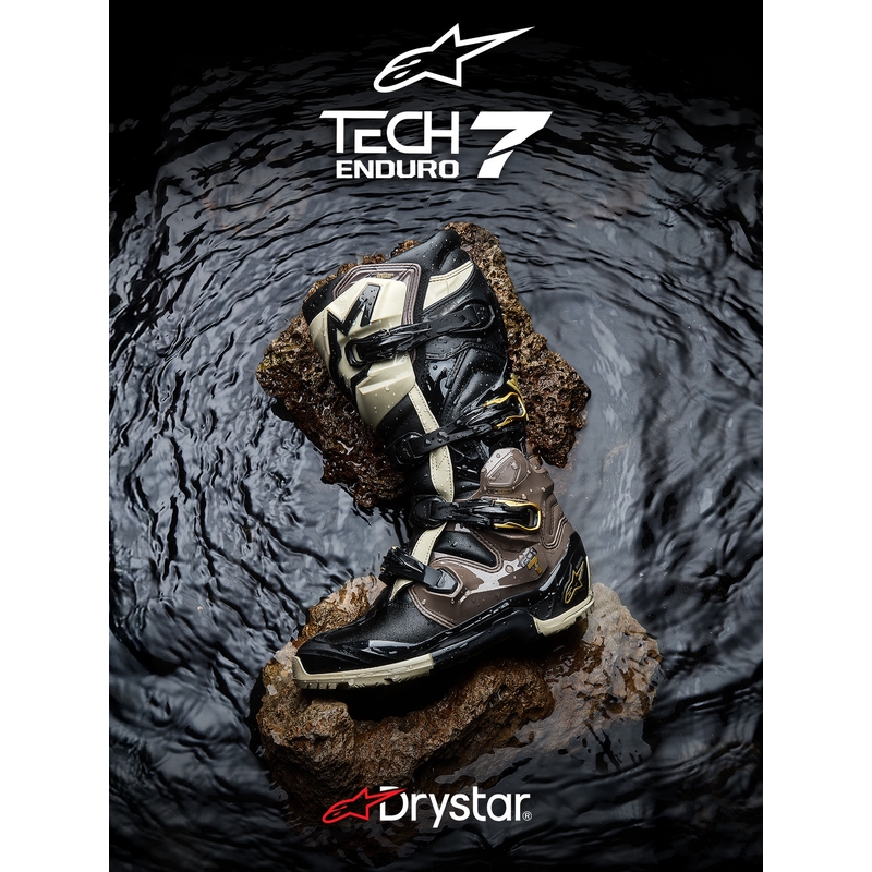 Bottes de moto Alpinestars TECH 7 Enduro Drystar Noir-Gris foncé-Or