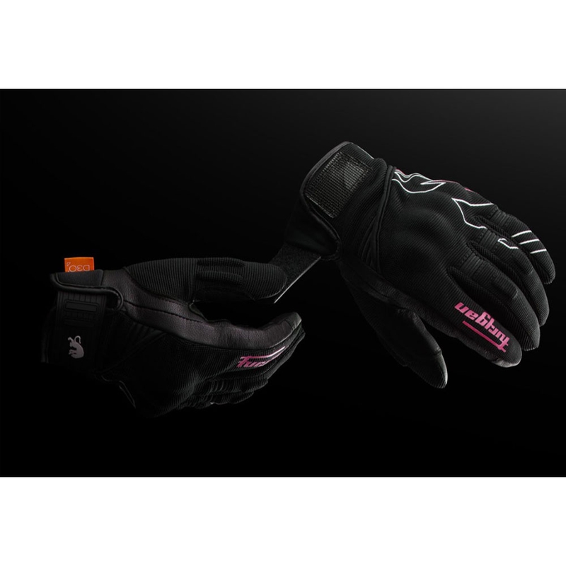 Gants de moto pour femmes Furygan Jet Neon D3O® Evo noir-blanc-rose