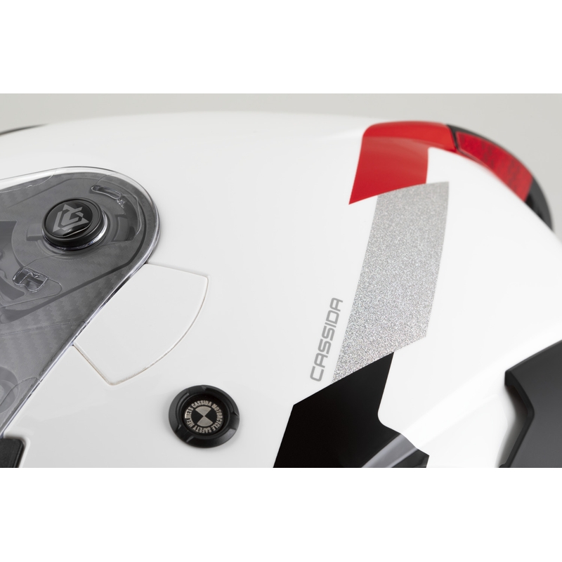 Casque de moto jet Cassida Reflex 2.0 Safety blanc-rouge-gris-argent réfléchissant
