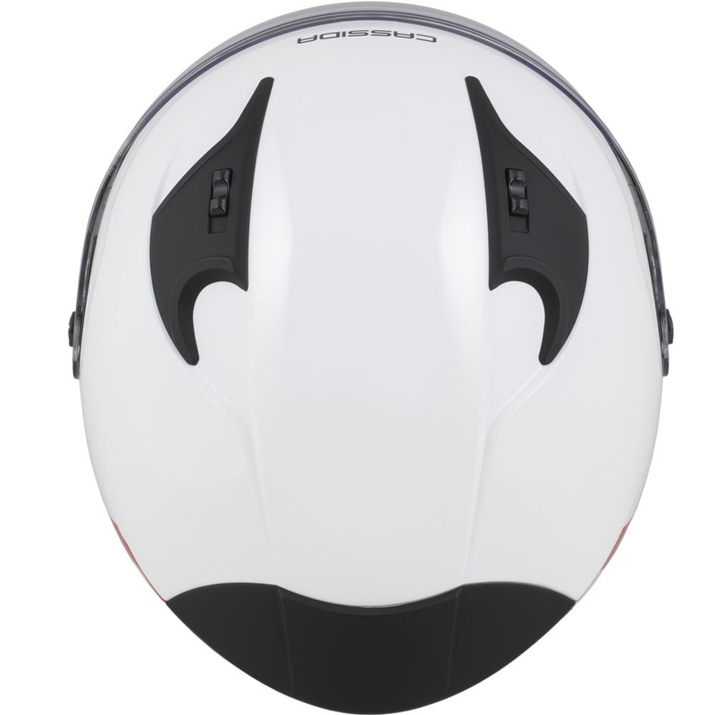 Casque de moto jet Cassida Reflex 2.0 Safety blanc-rouge-gris-argent réfléchissant
