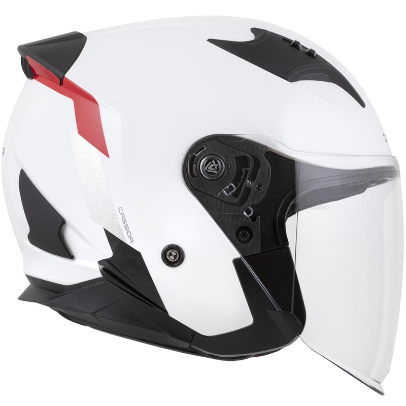 Casque de moto jet Cassida Reflex 2.0 Safety blanc-rouge-gris-argent réfléchissant