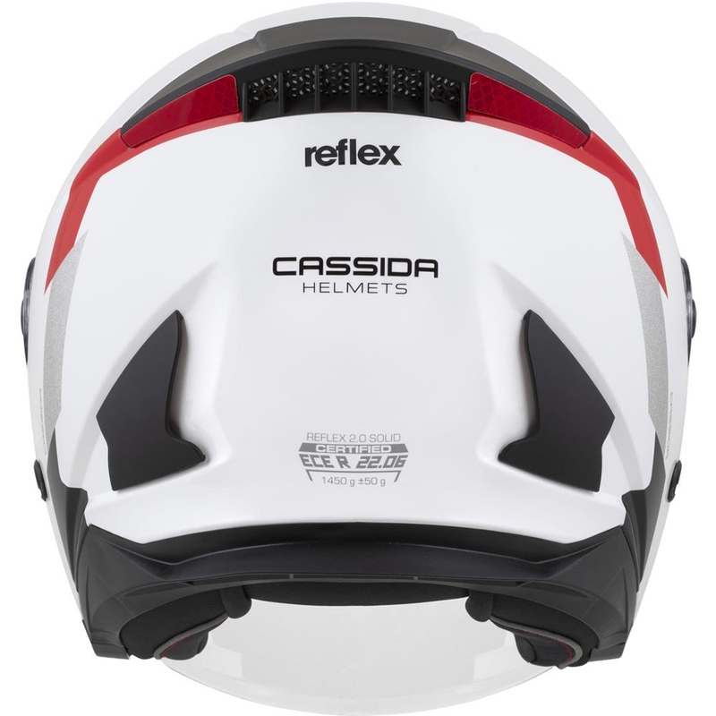 Casque de moto jet Cassida Reflex 2.0 Safety blanc-rouge-gris-argent réfléchissant