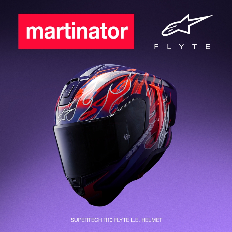 Casque intégral de moto Alpinestars Supertech R-10 Flyte édition limitée Jorge Martin violet-rouge