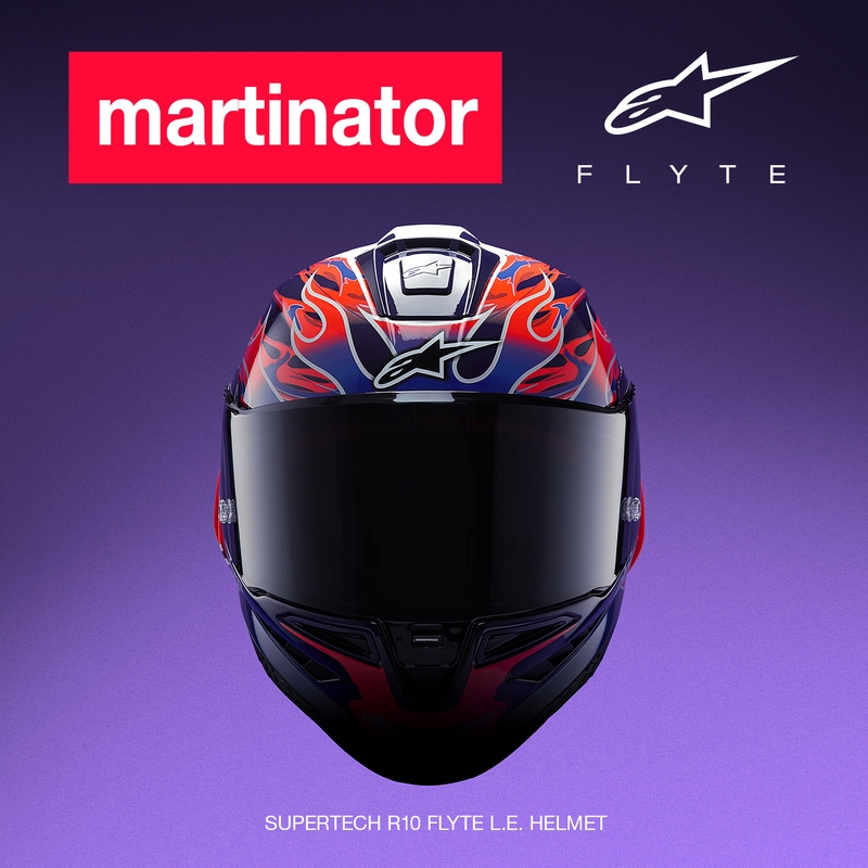 Casque intégral de moto Alpinestars Supertech R-10 Flyte édition limitée Jorge Martin violet-rouge