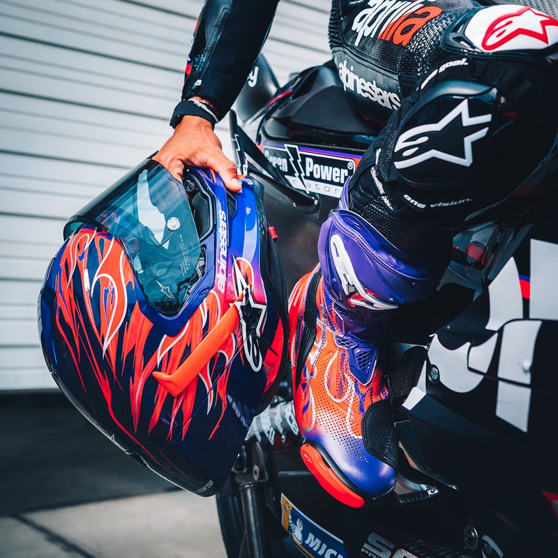 Casque intégral de moto Alpinestars Supertech R-10 Flyte édition limitée Jorge Martin violet-rouge