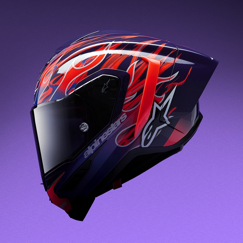 Casque intégral de moto Alpinestars Supertech R-10 Flyte édition limitée Jorge Martin violet-rouge