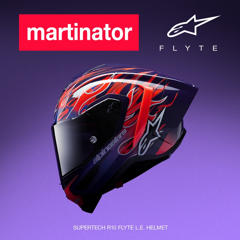 Casque intégral de moto Alpinestars Supertech R-10 Flyte édition limitée Jorge Martin violet-rouge