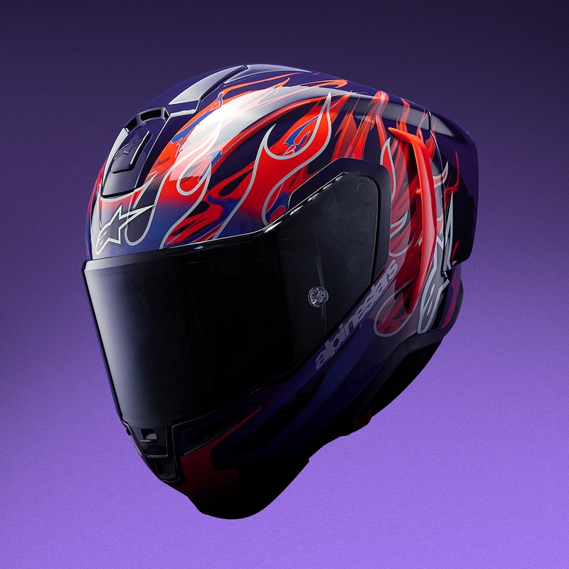 Casque intégral de moto Alpinestars Supertech R-10 Flyte édition limitée Jorge Martin violet-rouge