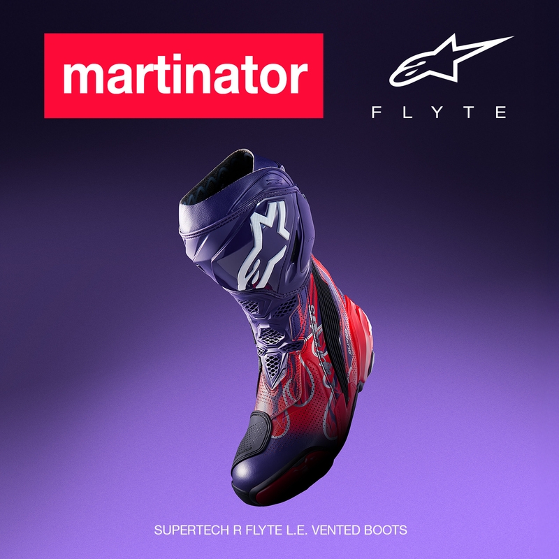 Bottes de moto Alpinestars Supertech R Vented Flyte édition limitée Jorge Martin violet-rouge-noir