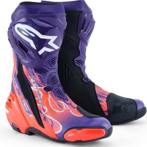 Bottes de moto Alpinestars Supertech R Vented Flyte édition limitée Jorge Martin violet-rouge-noir