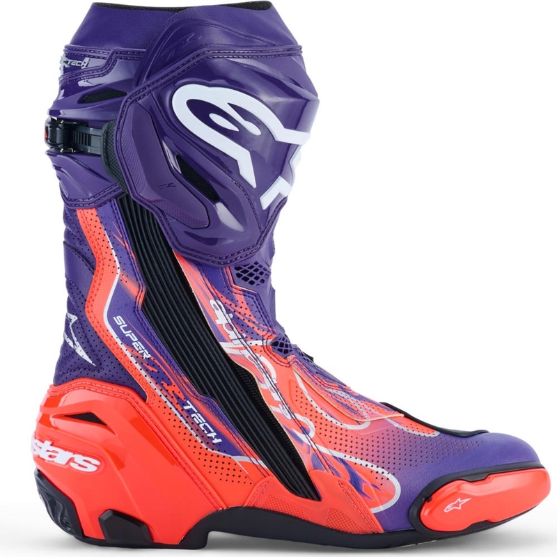 Bottes de moto Alpinestars Supertech R Vented Flyte édition limitée Jorge Martin violet-rouge-noir