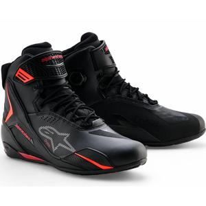 Bottes de moto Alpinestars Faster-4 Drystar noires et rouges fluo