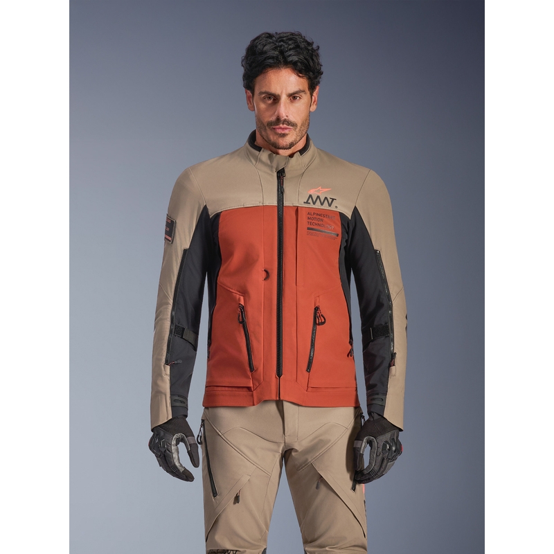 Blouson de moto Alpinestars AMT-8 Stretch Drystar XF marron-orange-noir