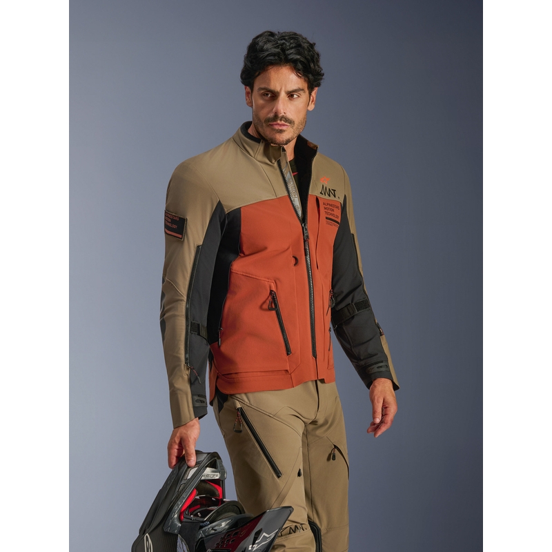 Blouson de moto Alpinestars AMT-8 Stretch Drystar XF marron-orange-noir