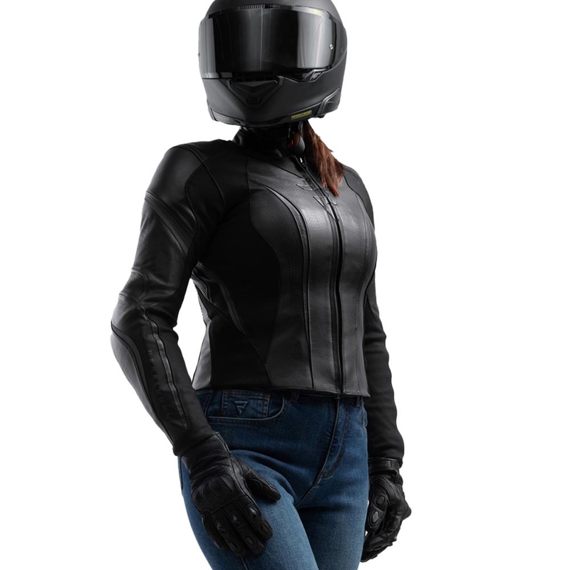 Blouson de moto en cuir pour femme Rebelhorn Diva ST noir