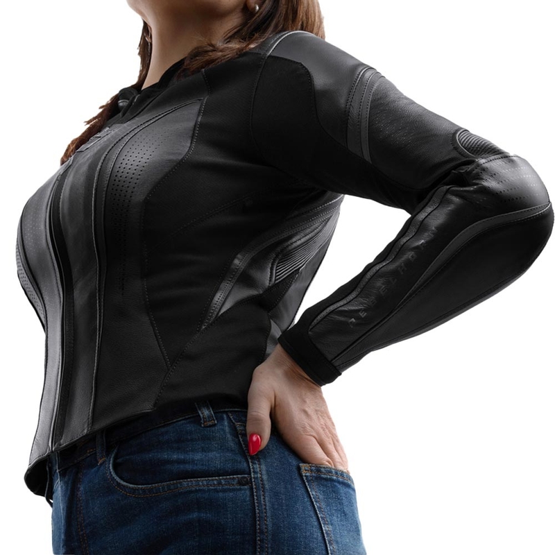 Blouson de moto en cuir pour femme Rebelhorn Diva ST noir