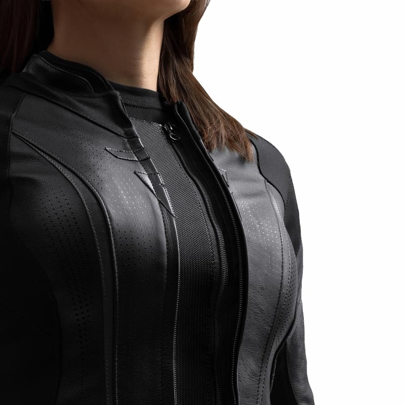 Blouson de moto en cuir pour femme Rebelhorn Diva ST noir